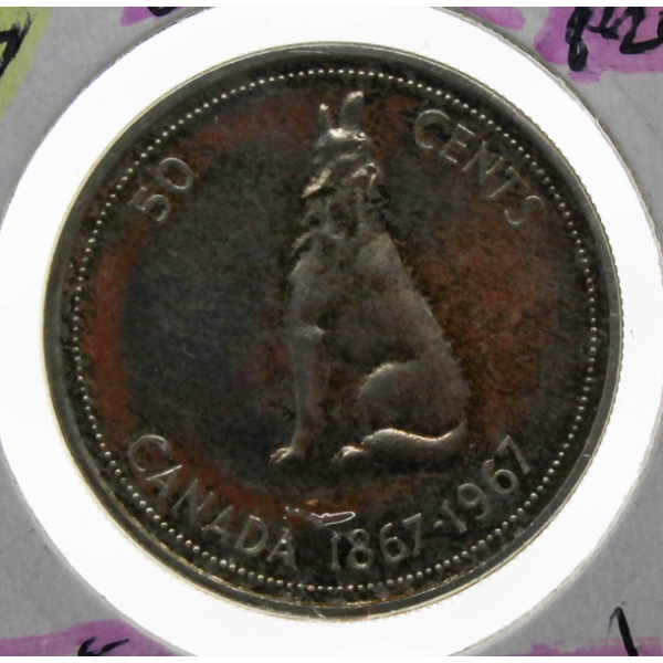 1967 CANADA PROOF SILVER WOLF 50 CENT COIN