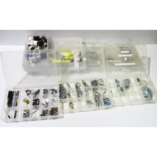 5 ORGANIZER BINS W/ SHOP SUPPLIES - SCREWDRIVER BITS ETC.