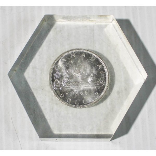 1966 CANADA SILVER DOLLAR PAPER WEIGHT