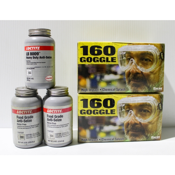 2 NEW ENCON HIGH IMPACT GOGGLES & 3 LOCTITE ANTI-SEIZE