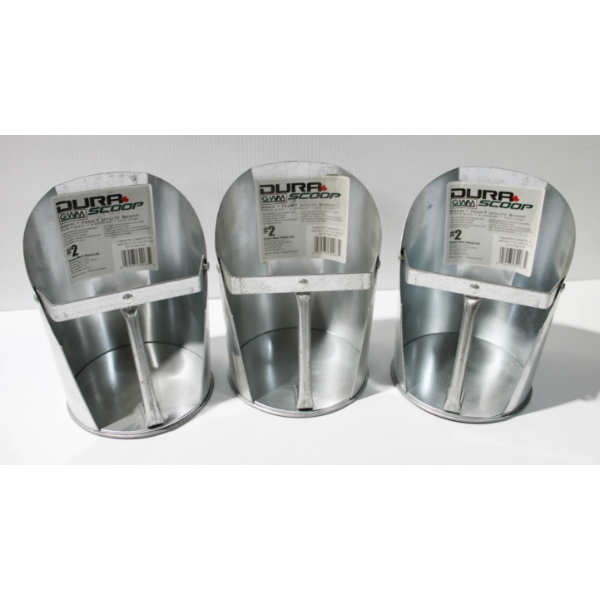 3 NEW 2L DURA FEED / UTILITY SCOOPS - STAINLESS STEEL