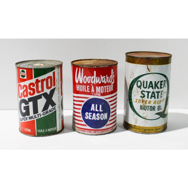 3 FULL VINT. 1L MOTOR OIL TINS