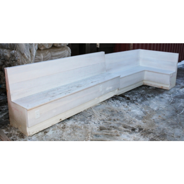 TWO SECTION WOODEN BENCHES W/ ELECTRICAL OUTLETS