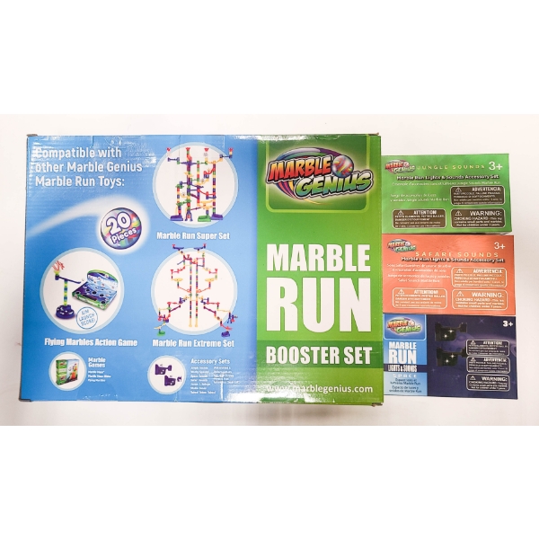 NEW GENIUS MARBLE RUN W/ 3 ADD ON ACCESSORY SETS