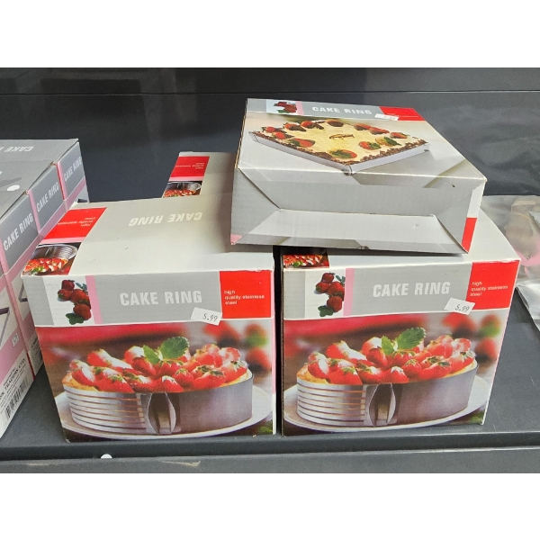 TWO STYLES OF CAKE RINGS - SQUARE AND ROUND