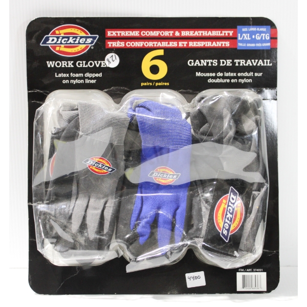 6 PR DICKIES WORK GLOVES - SIZE L / XL
