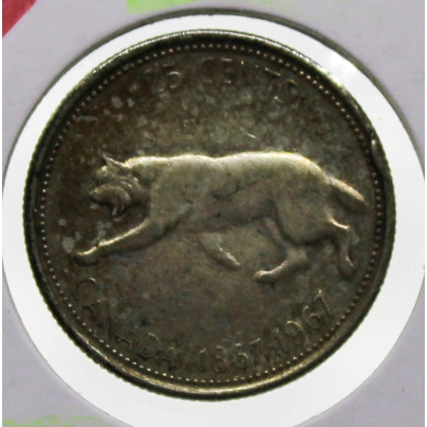 1967 CANADIAN SILVER COUGAR 25 CENT COIN