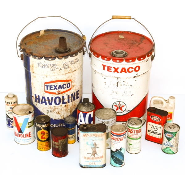 VINT. OIL & FLUID TIN - 2 LRG TEXACO TINS ETC.