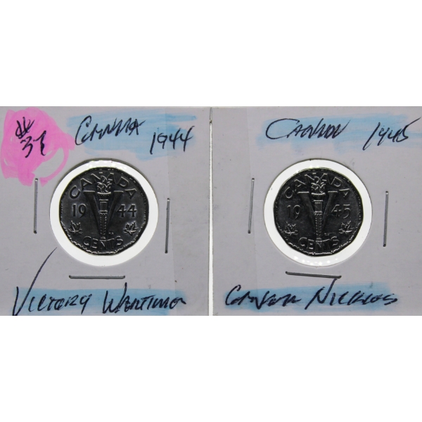 1944-45 VICTORY WARTIME CANADIAN 5 CENT COINS