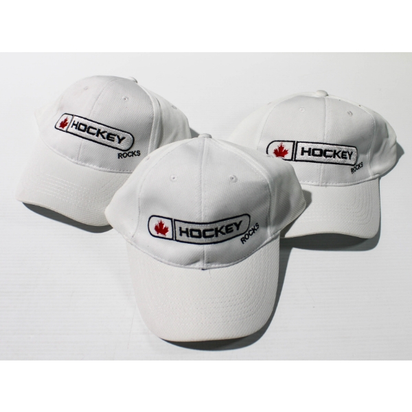 3 WHITE CANADIAN HOCKEY ROCKS HATS