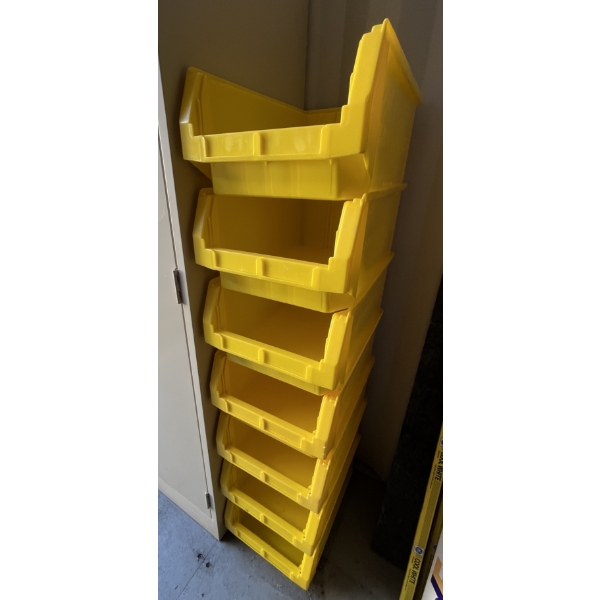 7 PLASTIC PARTS BINS 12” W X 19” L X 7”H