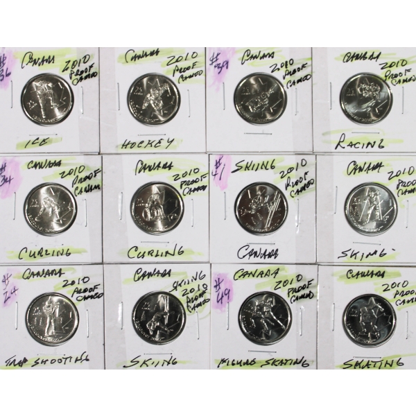 TWELVE 2010 VANCOUVER OLYMPICS 25 CENT COINS 
