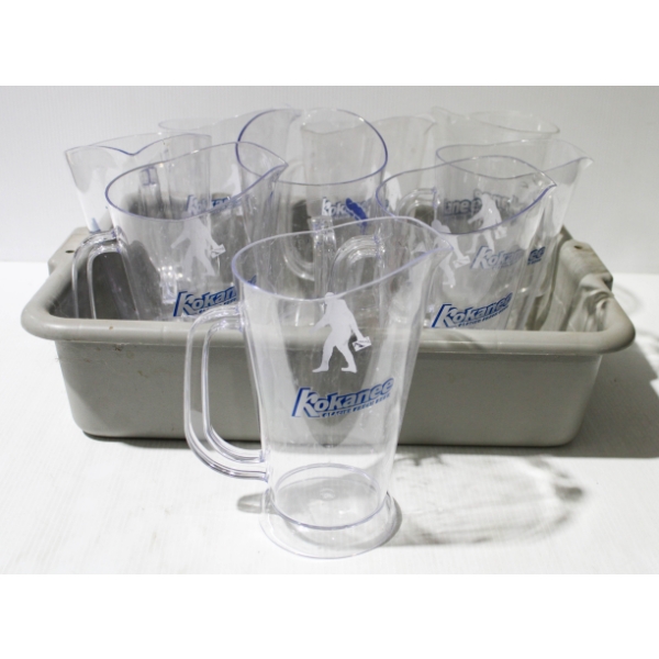 9 KOKANEE BARWARE PITCHERS W/ DISH TRAY  