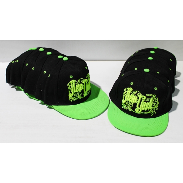 12 NEW ADULT BASEBALL STYLE HATS - NEW YORK BLK / GREEN