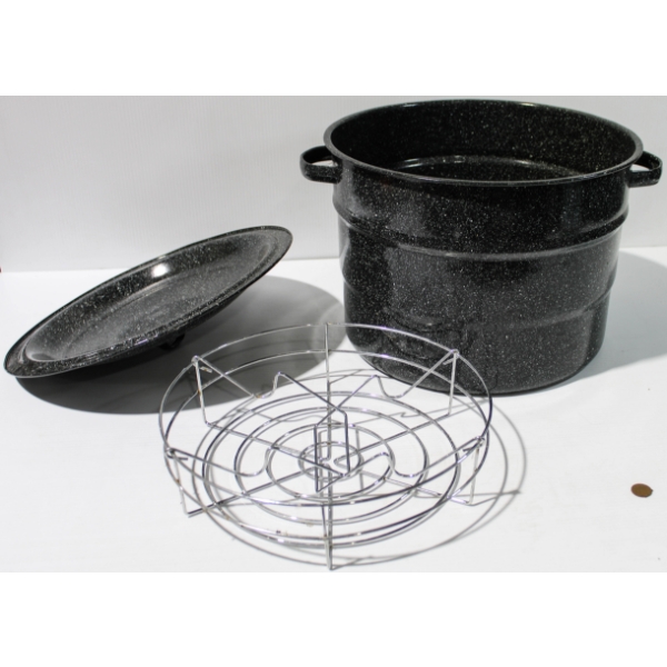 5 GALLON ENAMEL STOCKPOT W/ CANNING RACK & LID