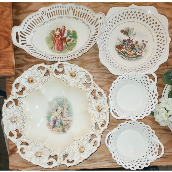 CUT OUT PORCELIAN BOWLS - LARGEST 13" ACROSS