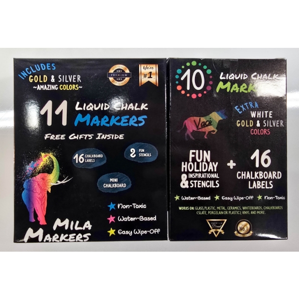 2 SETS MILA MARKERS LIQUID CHALK STENCILS & MINI CHALKBOARD