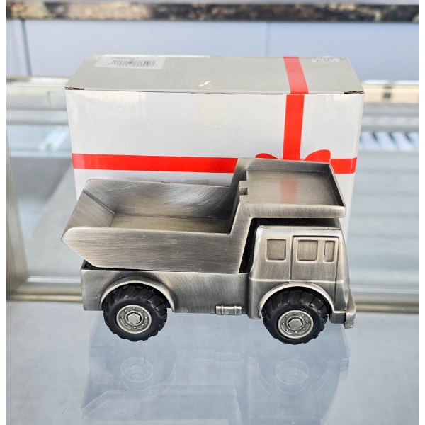 NEW GRAVEL TRUCK MONEY BANK W/ PEWTER FINISH