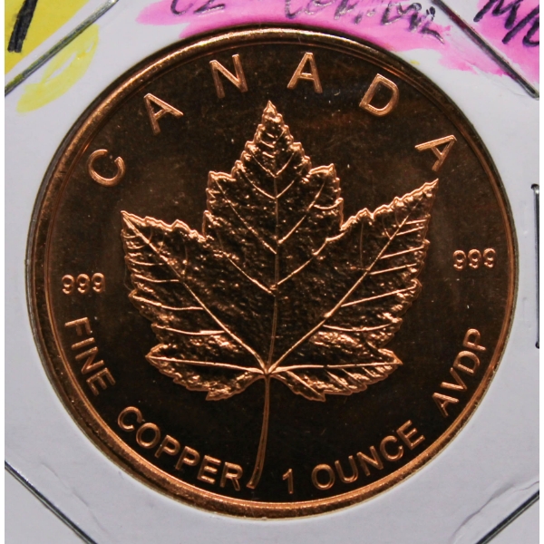 .999 FINE COPPER MAPLE LEAF 1OZ COIN