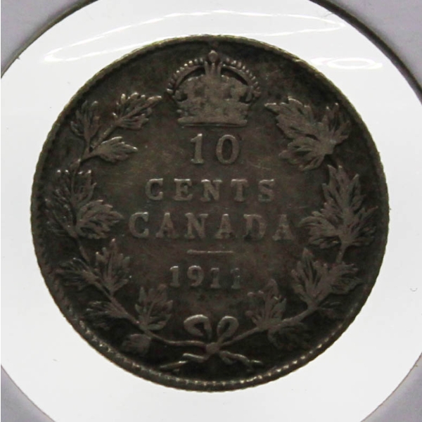 1911 KEY DATE CANADA SILVER 10 CENT COIN