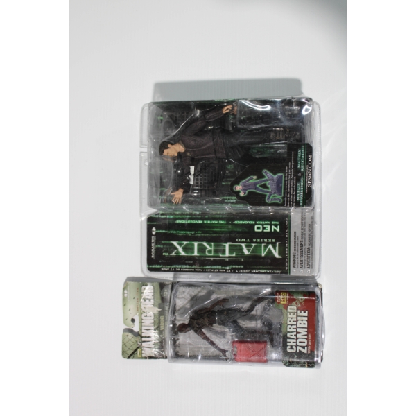 2 MCFARLANE ACTION FIGURE TOYS - CHARRED ZOMBIE & MATRIX NEO