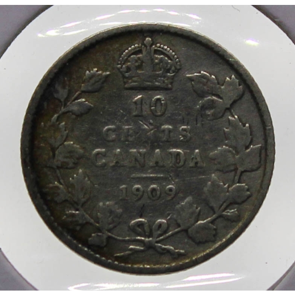 1909 CANADA "BROAD LEAF" SILVER 10 CENT COIN