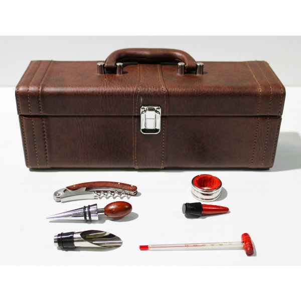 NEW 5PC WINE GIFT BOX SET - BROWN