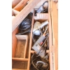 Image 2 : LARGE WOODEN TOOL BOX W/ DRILLS, BITS ETC