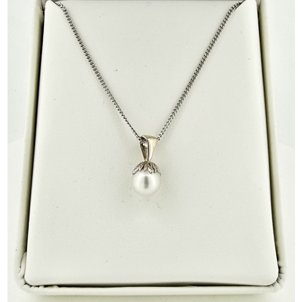 14K WHITE GOLD PEDANT 7.5MM FRESH WATER PEARL