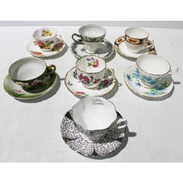 7 ASSORTED TEA CUP & SAUCER SETS