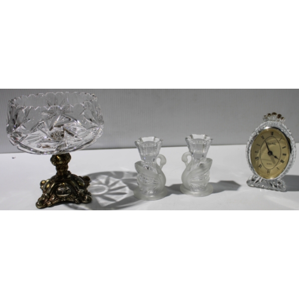 VINTAGE CRYSTAL CANDY DISH - MANTEL CLOCK ETC.