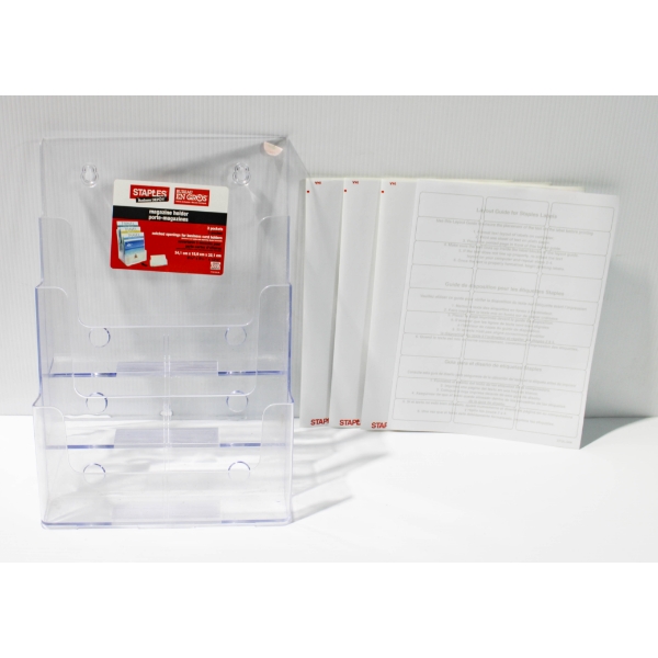 NEW STAPLES 3 POCKET MAGAZINE HOLDER & MAILING LABELS