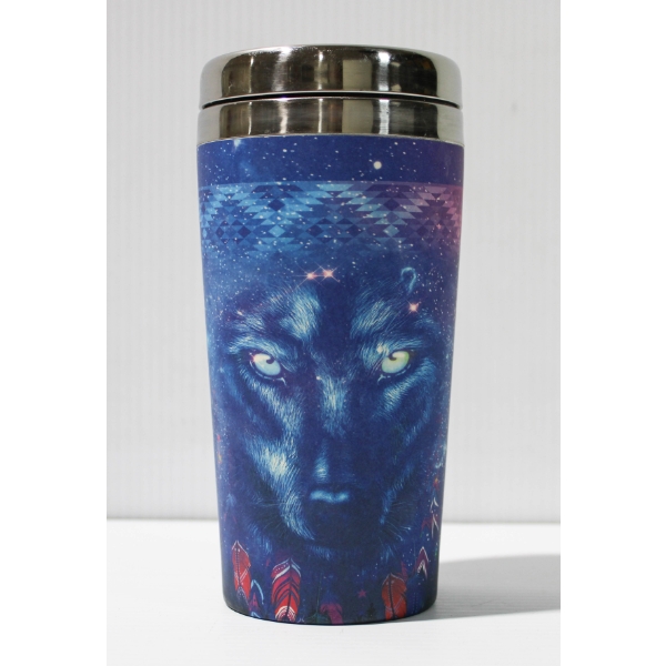 NU TRENDZ WOLF TRAVEL MUG - NO BOX STORE DISPLAY STOCK