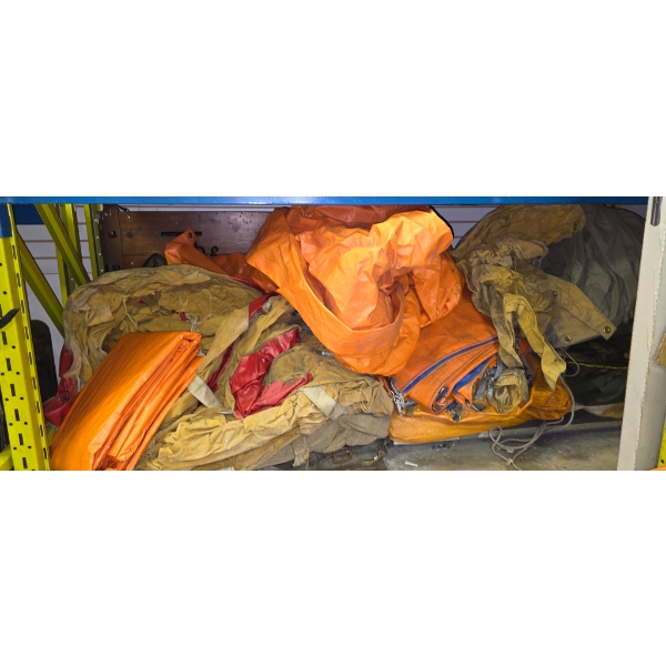 SHELF OF TARPS, MATERIAL AND MORE 
