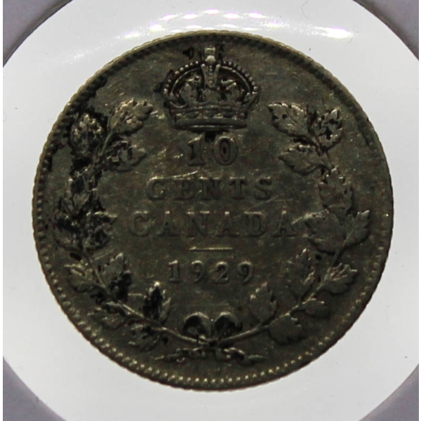 1929 CANADA KING GEORGE V SILVER 10 CENT COIN