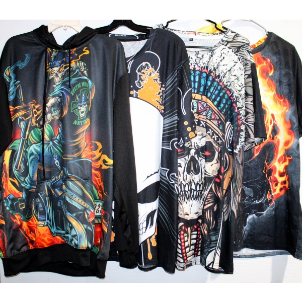 4 MEN'S SKULL ART HOODIE & T-SHIRTS - 2XL
