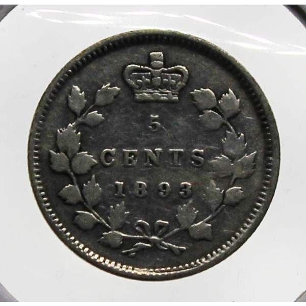 1893 CANADA VICTORIAN SILVER 5 CENT COIN