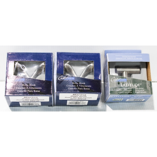 3 GATCO ROBE HOOKS SATIN NICKEL FINISH