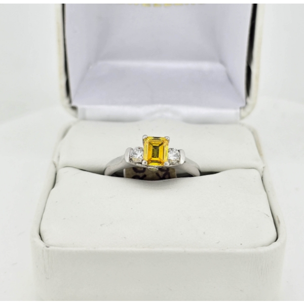 14K WHITE GOLD FANCY YELLOW LAB GROWN DIAMOND RING