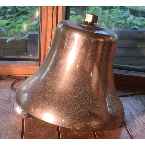 HEAVY BRASS BELL APPROX 1 FT H X  1FT ACROSS BOTTOM