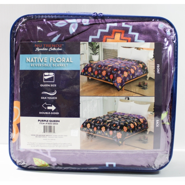 NEW NATIVE FLORAL NU TRENDZ QUEEN REVERSIBLE BLANKET
