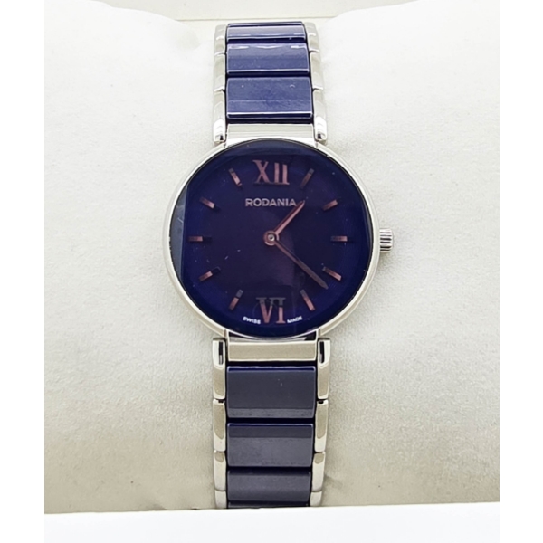 RODANIA BLUE AND POLISHED METAL LADIES WRIST WATCH