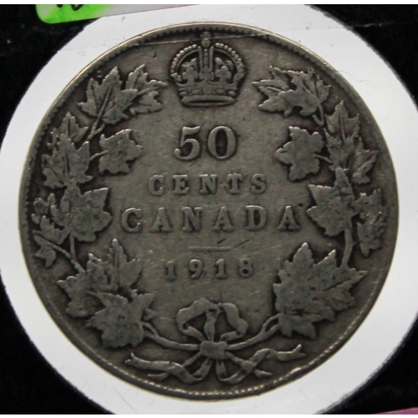 1918 CANADIAN SILVER 50 CENT COIN