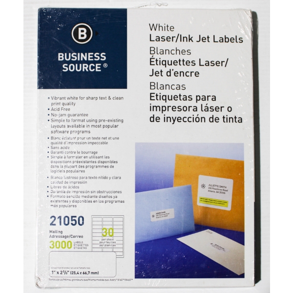 3000 WHITE LASER/INK JET LABELS #21050 - SEALED
