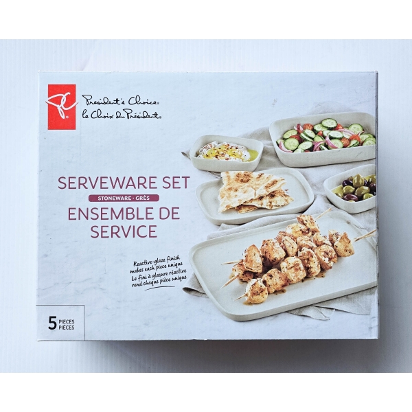 PRESIDENTS CHOICE 5PCS SERVEWARE SET - STONEWARE