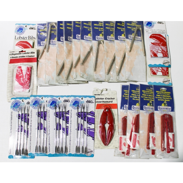 NEW SHELLFISH UTENSILS - LOBSTER CRACKER - LOBSTER BIBS ETC.