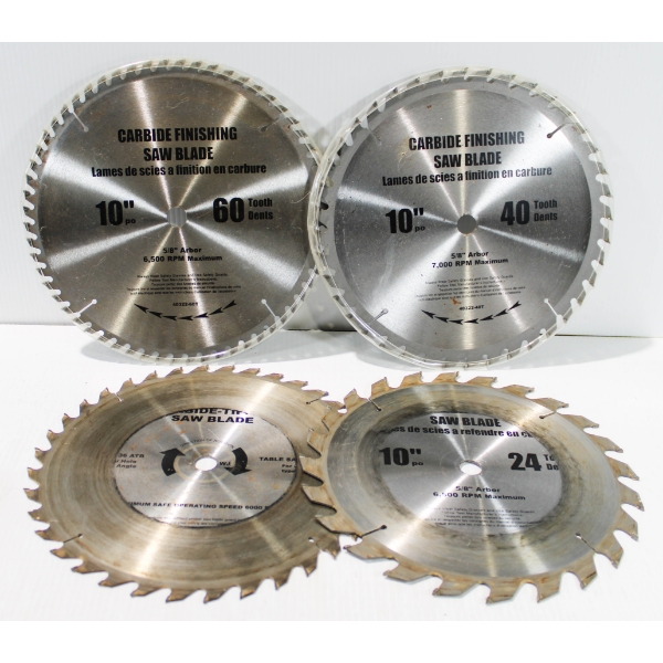 2 NEW 10" CARBIDE SAW BLADES & 2 USED 10" SAW BLADES