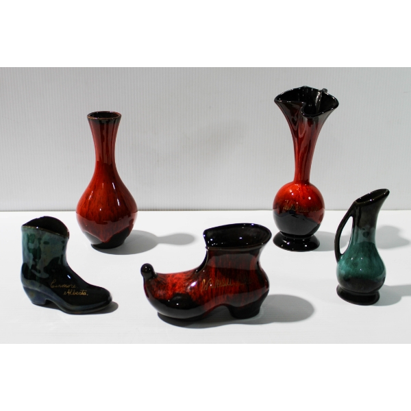 5 ASSORT. VINT. BLUE MOUNTAIN POTTERY VASES