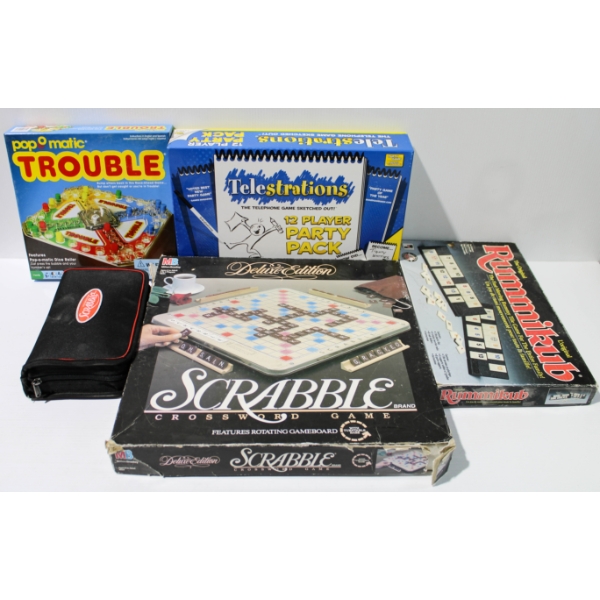 ASST. BOARD GAMES - POPOMATIC TROUBLE SCRABBLE ETC. 