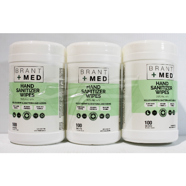 3 CONTAINERS OF HAND SANITIZER WIPES 100PC EACH
